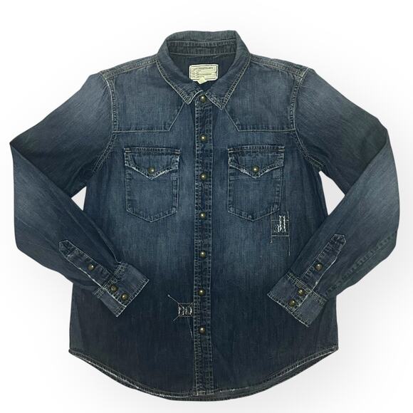 CURRENT ELLIOTT Distressed Denim Western Shirt Snap Closure Chambray Relaxed S - Picture 3 of 10